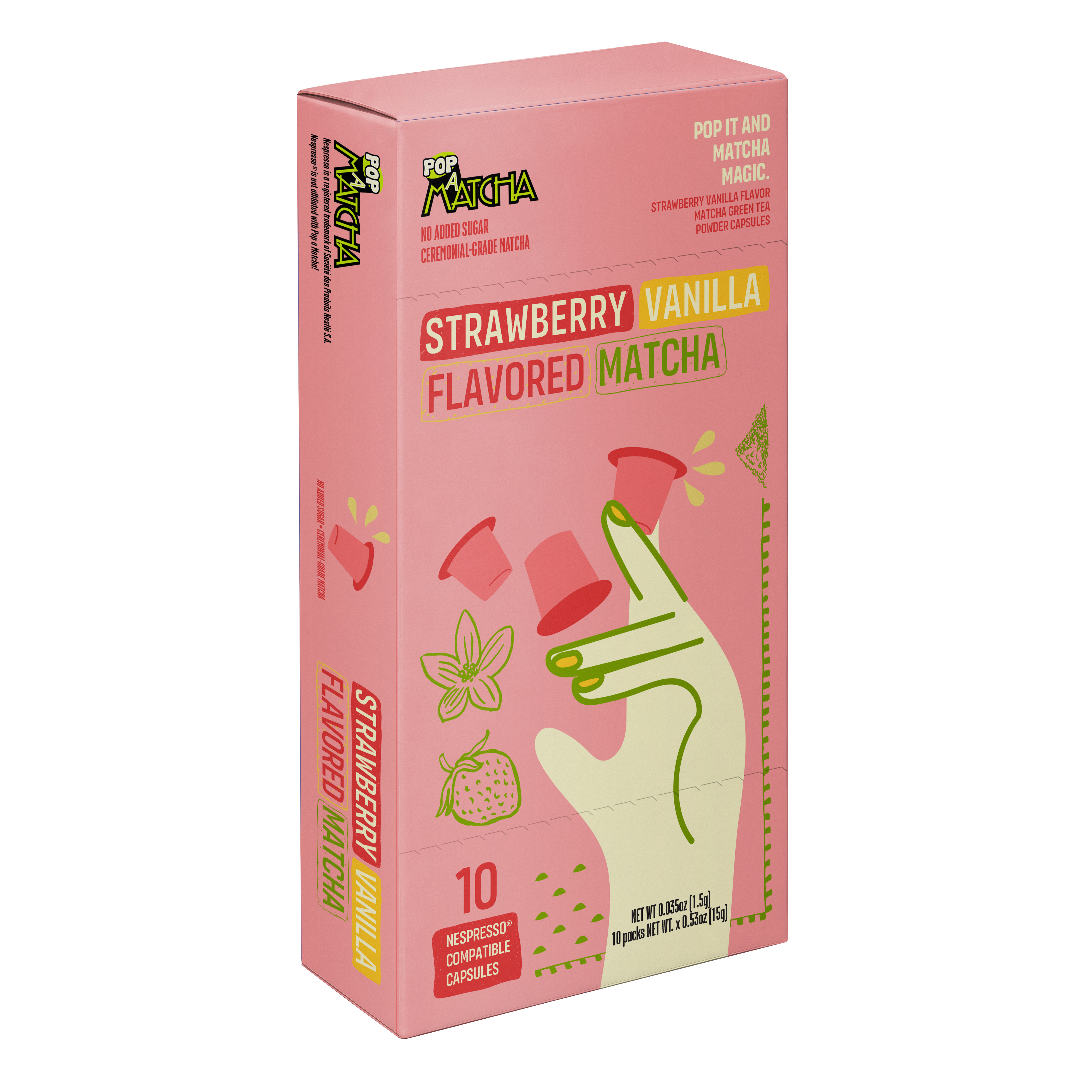 Pink box of Strawberry Vanilla Pop Matcha